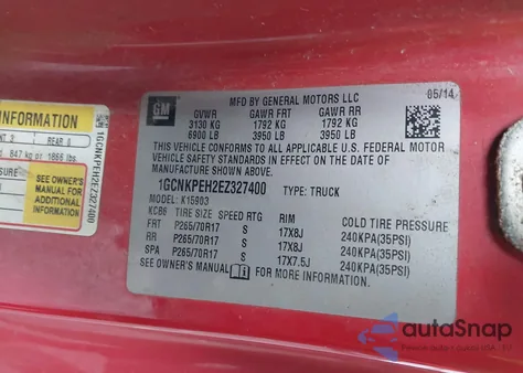 2014 Chevrolet Silverado 1500 Work Truck z USA, uszkodzony, nr VIN 1GCNKPEH2EZ327400